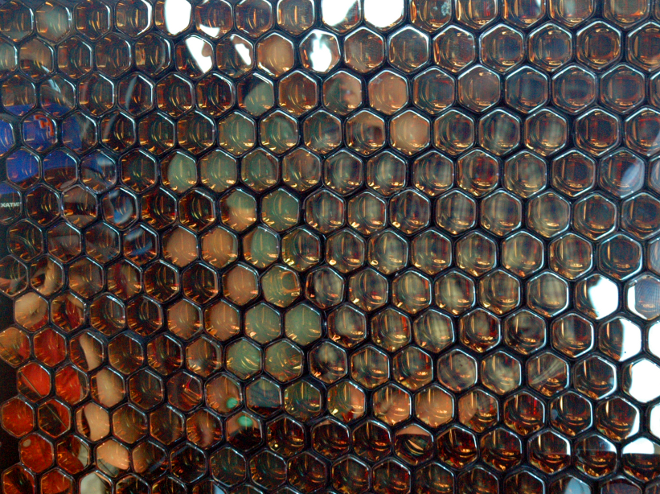 A honeycomb of photomultiplier tubes that make up part of the fluorescence detectors