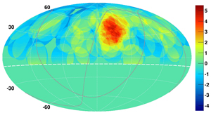 Map of candidate hotspot area as observed by the Telescope Array project